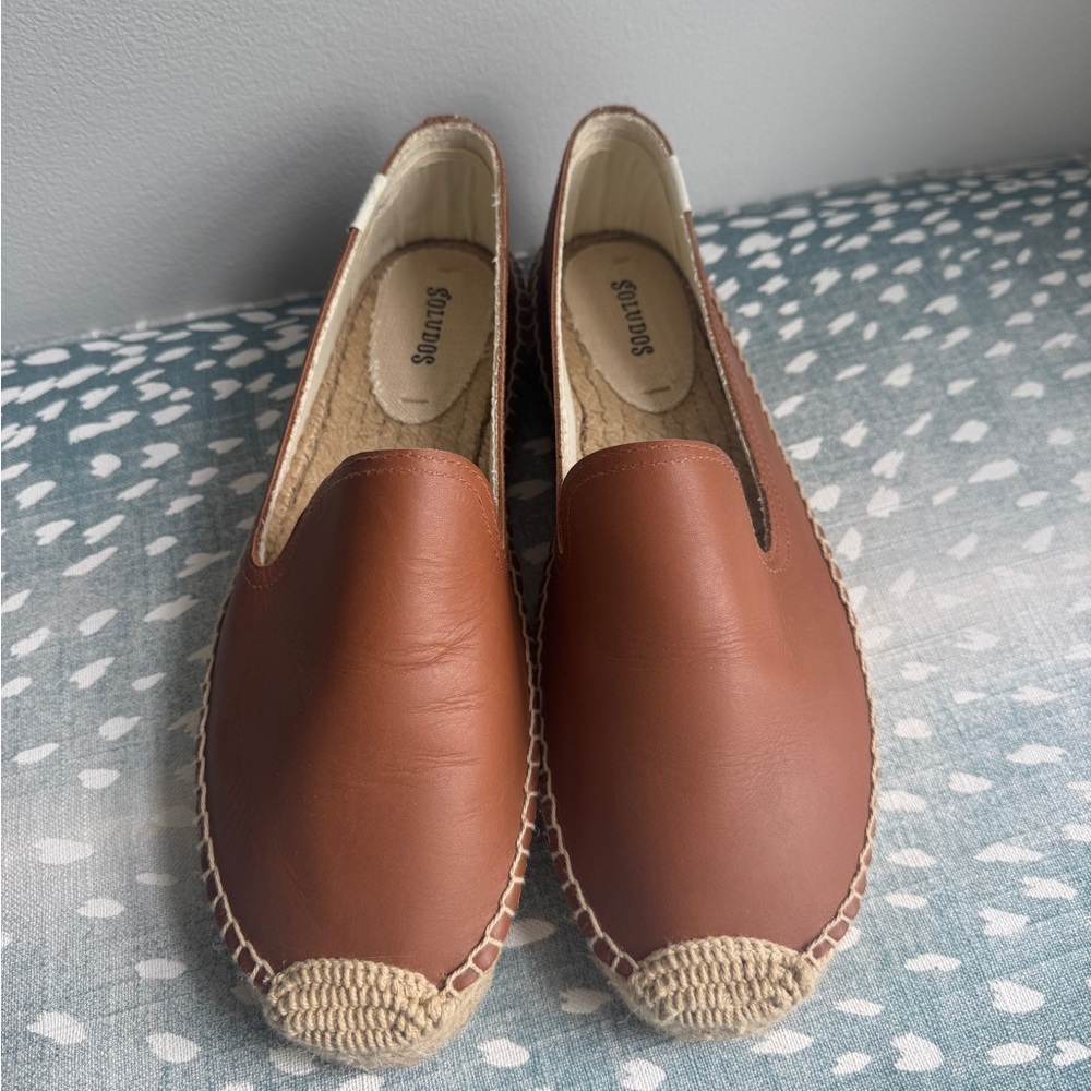 Soludos Brown Women’s Platform Smoking Slipper Espadrille Flats Size 9.5